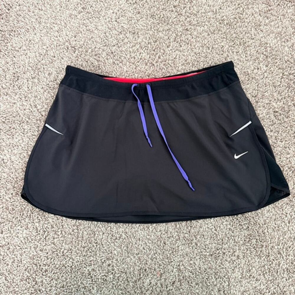 Nike‎ Dri-Fit Skort Black Purple Drawstring Red Shorts Zip Pocket Women's Large